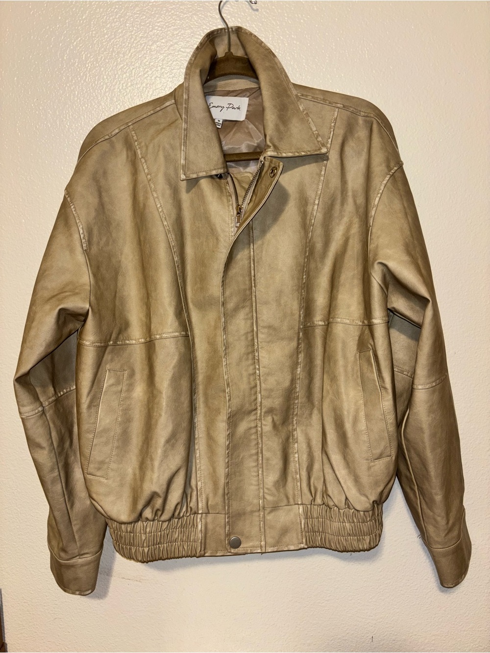 Emory Park Brinley Bomber Faux Leather Oversized Jacket Size M